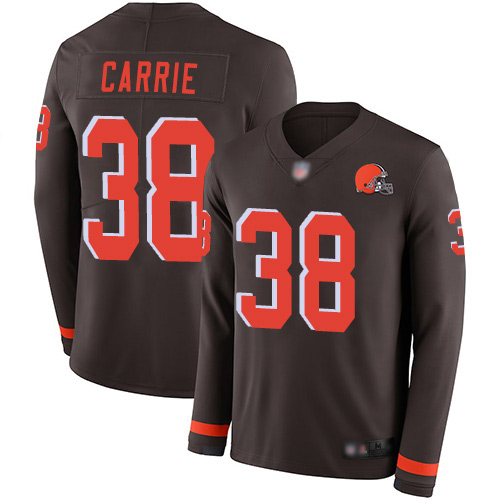 Cleveland Browns T J Carrie Men Brown Limited Jersey 38 NFL Football Therma Long Sleeve